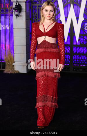 HOLLYWOOD, LOS ANGELES, CALIFORNIA, USA - NOVEMBER 16: Ella Anderson arrives at the World Premiere Of Netflix's 'Wednesday' Season 1 held at the Hollywood American Legion Post 43 at Hollywood Legion Theater on November 16, 2022 in Hollywood, Los Angeles, California, United States. (Photo by Xavier Collin/Image Press Agency) Stock Photo