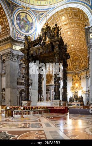 Rome. Italy. Basilica di San Pietro (St. Peter’s Basilica). The 17th C baldacchino, designed by Bernini. Stock Photo