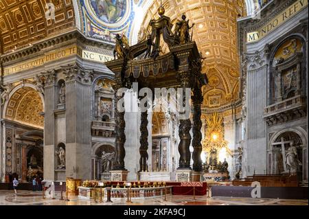 Rome. Italy. Basilica di San Pietro (St. Peter’s Basilica). The 17th C baldacchino, designed by Bernini. Stock Photo