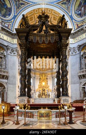 Rome. Italy. Basilica di San Pietro (St. Peter’s Basilica). The 17th C baldacchino, designed by Bernini. Stock Photo