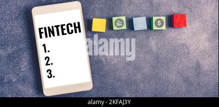 Sign displaying Fintech. Word for the integration of technology into offerings by financial services Stock Photo