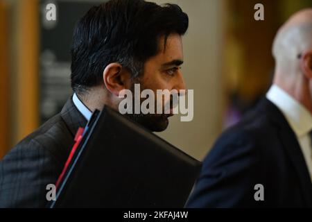Edinburgh, Scotland, UK. 17th Nov, 2022. PICTURED: Humza Yousaf MSP, Scottish Cabinet Minister for Health. Scenes inside the weekly session of First Ministers Questions inside the Scottish Parliament at Holyrood. Scenes showing before, during and after FMQs. Credit: Colin D Fisher Credit: Colin Fisher/Alamy Live News Stock Photo