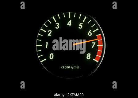 Tachometer needle in the red zone 3d render. Stock Photo