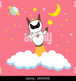 Aliens flying on the clouds. Science Technology Icon Concept Isolated Premium Vector. Flat Cartoon Style. Vector illustration Stock Vector