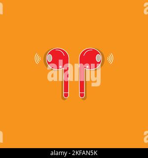 Wireless Headphone concept icon, vector isolated on white background. Fashion Wireless electronics earphones in pink color Stock Vector