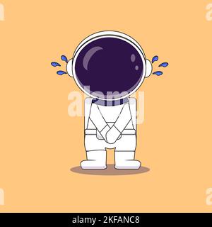 Astronaut Crying Cartoon Vector Icon Illustration. Science Technology Icon Concept Isolated Premium Vector. Flat Cartoon Style Stock Vector