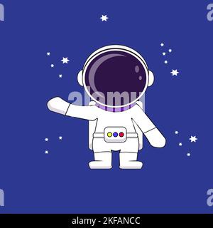 Cute Astronaut Waving Hand Cartoon Vector Icon Illustration. Science Technology Icon Concept Isolated Premium Vector. Flat Cartoon Style Stock Vector