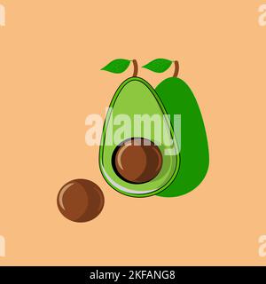 Avocado illustrations isolated on white background. Slice and whole fruit. Vegetarian food vector in cute cartoon style. Stock Vector