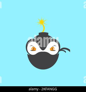Ninja bomb icon flat design. Doodle icon. bomb. vector illustration on blue backround Stock Vector