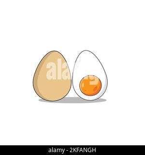Hard Boiled Sliced Egg Vector in Flat style with long shadow on white background. Stock Vector