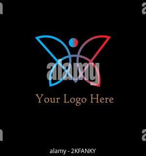 Butterfly logo template. simple Vector logo illustration. Butterfly icon on black backround Stock Vector