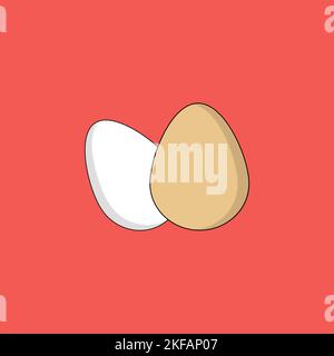 Vector food icon set of chicken egg. White and brown chicken egg in the shell, boiled egg with yolk, half an egg. Illustration of eggs in flat minimal Stock Vector