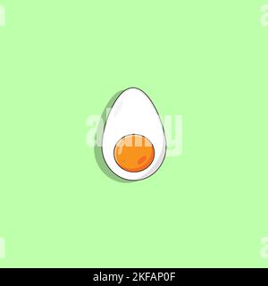 Hard Boiled Sliced Broken egg flat style with long shadow isolated on green background. breakfast elements vector sign symbol Stock Vector