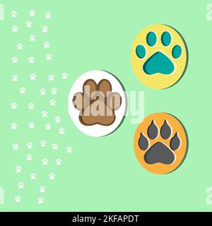 Set of animal paw print. Dog or cat footprint vector icon illustration Paw prints, icon. Vector paw. Dog, puppy, cat, bear, wolf. Legs. Foot prints. Stock Vector