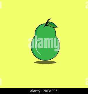 Green pear isolated on yellow background. Vector illustration. Cut green pear Stock Vector