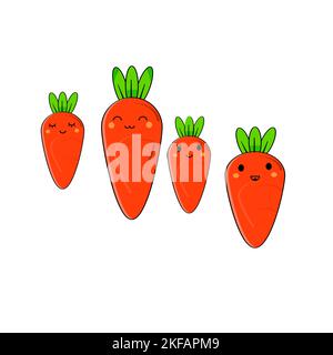 Set of cute cartoon carrots icon isolated on white background vector illustration. Stock Vector