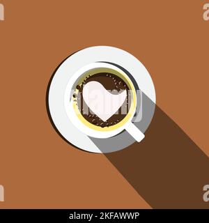Coffee flat design illustration. Minimal Design Poster. Cup of Coffee on a light Background. Top View. Stock Vector
