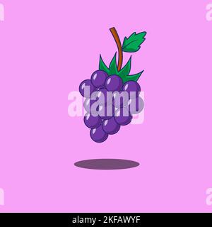 Grapes isolated vector icon. Gapes fruit on vine with leaf. Purple grapes. Wine or juice branding logotype. Stock Vector