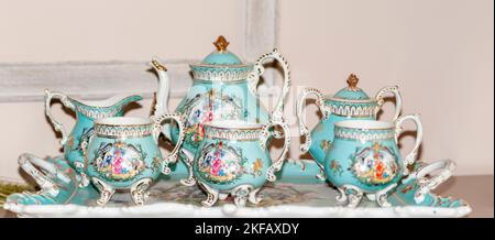 Antique, Hand Painted, Porcelain tea service set Stock Photo
