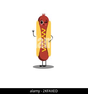 Hot dog. Cute fast food vector character . Hot dog. Cute fast food vector character. American Hot Dog. Happy Fast Food concept. Funny Emoticon. Stock Vector