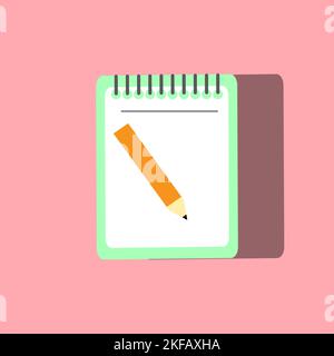 Lesson pencil notebook icon. Flat illustration of lesson pencil notebook vector icon for web design Stock Vector
