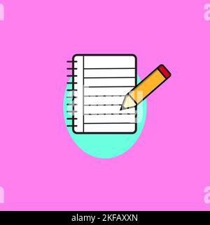 Lesson pencil notebook icon. Flat illustration of lesson pencil notebook vector icon for web design Stock Vector