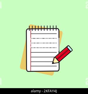 Lesson pencil notebook icon. Flat illustration of lesson pencil notebook vector icon for web design Stock Vector