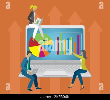 Businesspeople working on laptop. Vector illustration. Stock Vector