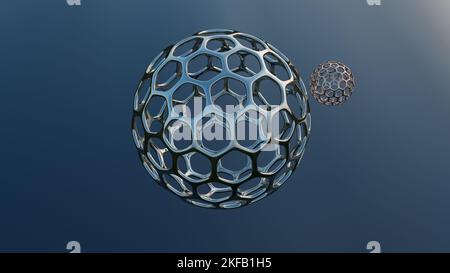 3D rendering - two latticed metal balls symbolizing the Earth and the Moon. Stock Photo