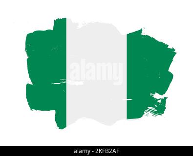 National flag of Nigeria painted with stroke brush on isolated white ...
