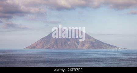 Stromboli Island with an Active Volcano in Tyrrhenian Sea. Italy. Stock Photo