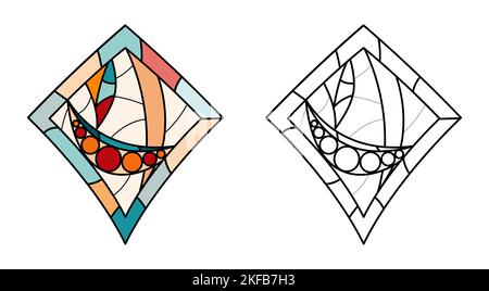 Stained Church glass worksheet. Color diamond abstract pictures. Stock Vector