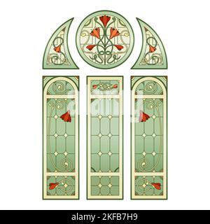 Gothic stained Glass church Windows. Stock Vector