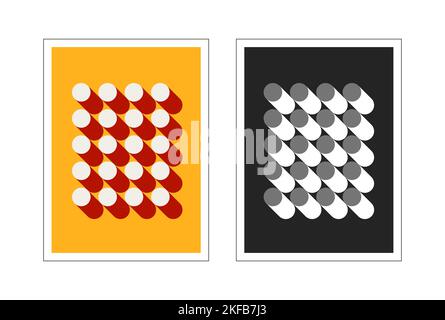 Bauhaus poster. Two abstract vertical posters with cylinders. Stock Vector