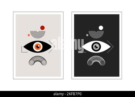 Bauhaus eye. Two abstract vertical posters. Stock Vector
