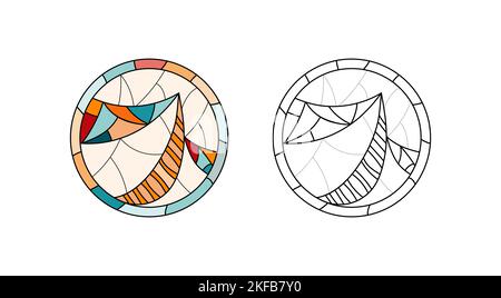 Stained Church glass worksheet. Color circle abstract picture. Stock Vector