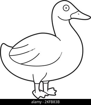 Easy coloring cartoon vector illustration of a duck Stock Vector
