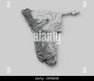 A 3d illustration of Namibia Map Flag Shaded relief Color Height map on white background Stock Photo