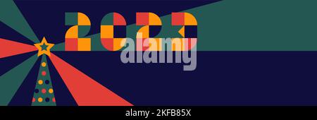 Christmas bauhaus geometric divider with text 2023. Stock Vector