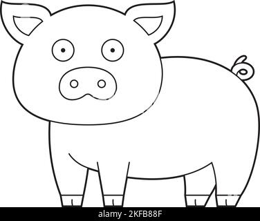 Easy coloring cartoon vector illustration of a pig Stock Vector