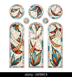 Stained glass windows in a Church. Stock Vector
