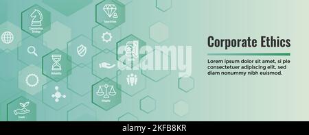 Business and Corporate Ethics Showing Company Values Icon Set with Web Header Banner Stock Vector