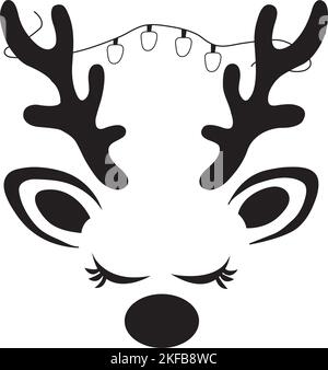 Christmas reindeer head with lights on a white background Stock Vector
