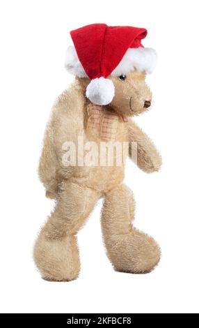 teddy bear walking isolated on white background Stock Photo