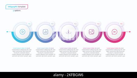 Abstract vector gradient minimalistic infographic template composed of 5 circles Stock Vector