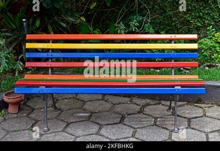 Colorful wooden bench in Petropolis, Rio de Janeiro, Brazil Stock Photo