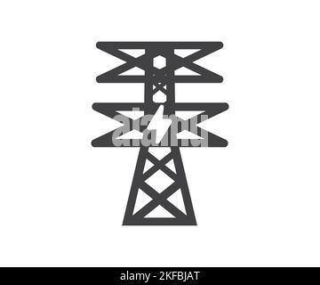 Industrial high voltage power lines icon. High voltage tower logo design. Energy industry. Infrastructure, Electricity pylon silhouette. Stock Vector