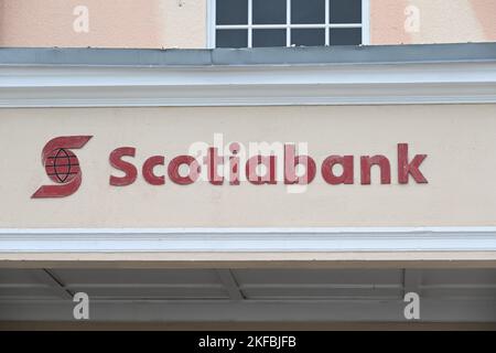 Nassau, The Bahamas. 11th Nov, 2022. Sign over the door to Scotiabank along Bay Street in Nassau, The Bahamas on Friday, November 11, 2022.Credit: Ron Sachs/CNP/Sipa USA Credit: Sipa USA/Alamy Live News Stock Photo