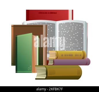 Objects books. Still life. Great collection for reading. Library or bookstore. Isolated on white background. Vector. Stock Vector