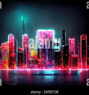 Cyberpunk Neon City Night. Futuristic City Scene in a Style of Pixel Art.  80 S Wallpaper. Retro Future Stock Illustration - Illustration of  skyscraper, architecture: 267715208